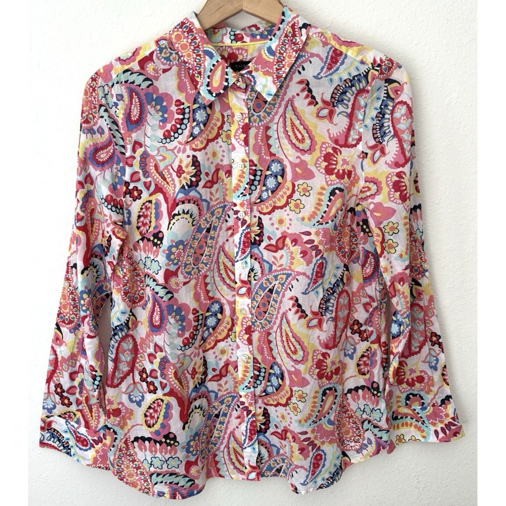 Talbots Women's Paisley Print Long Sleeve Button Up Blouse L Boho Coastal Artsy